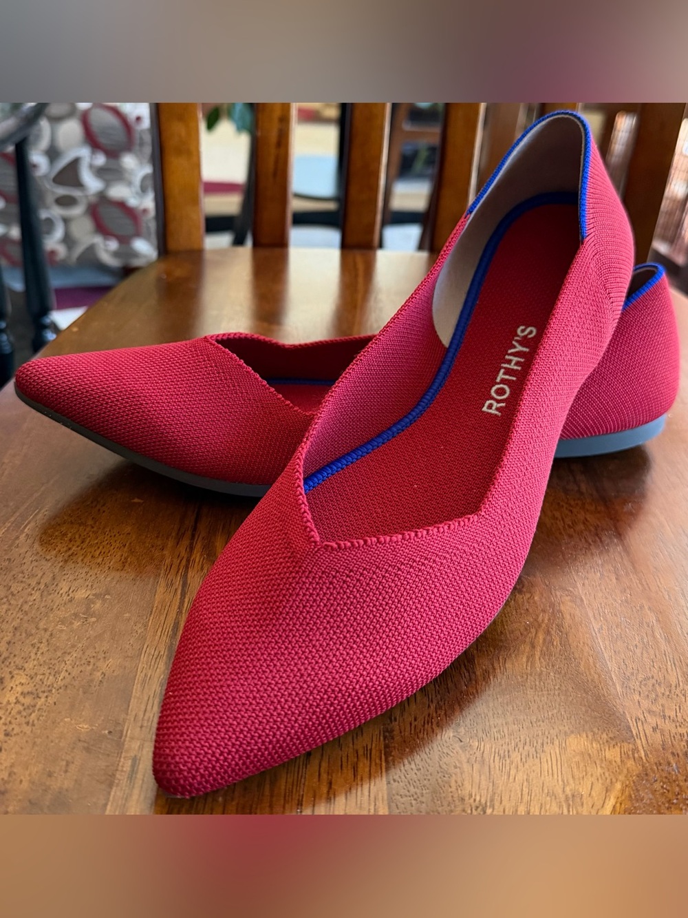 Rothy’s The Point Flats True Red Blue Trim Knit Shoes W11 EU42 NWOT
